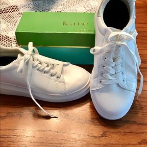 Size 9 White Sneakers with Reflective Heel